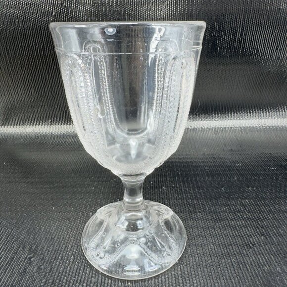 1880s EAPG Adams Glass Curtain Tie Back Goblets Set 2 Manganese 365nm UV Glow - Picture 9 of 16